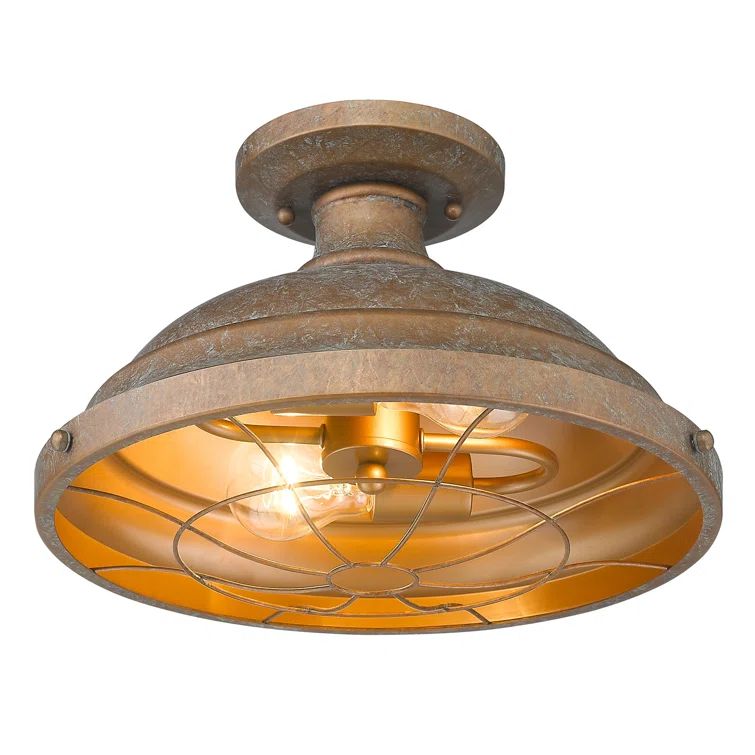 Copper Patina Industrial Semi-Flush Mount Light with Glass Diffuser