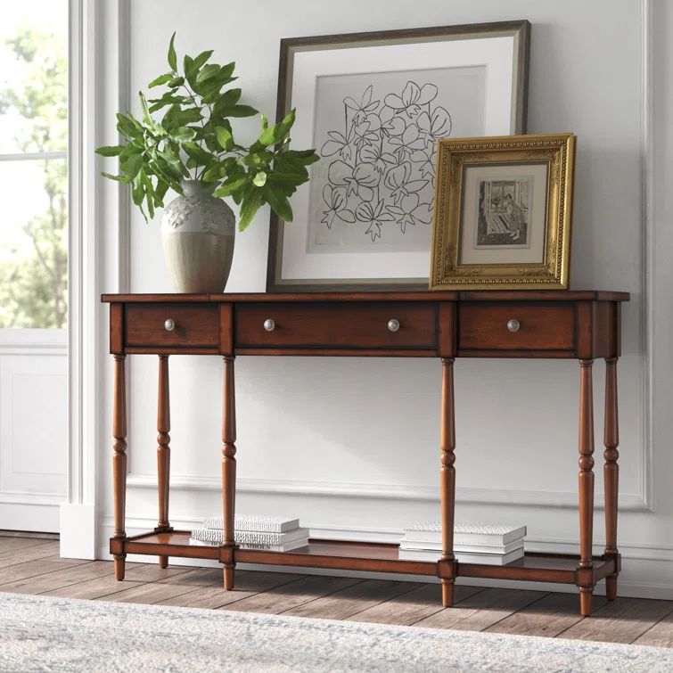 Elegant Antique Mahogany 60'' Rectangular Console Table with Storage