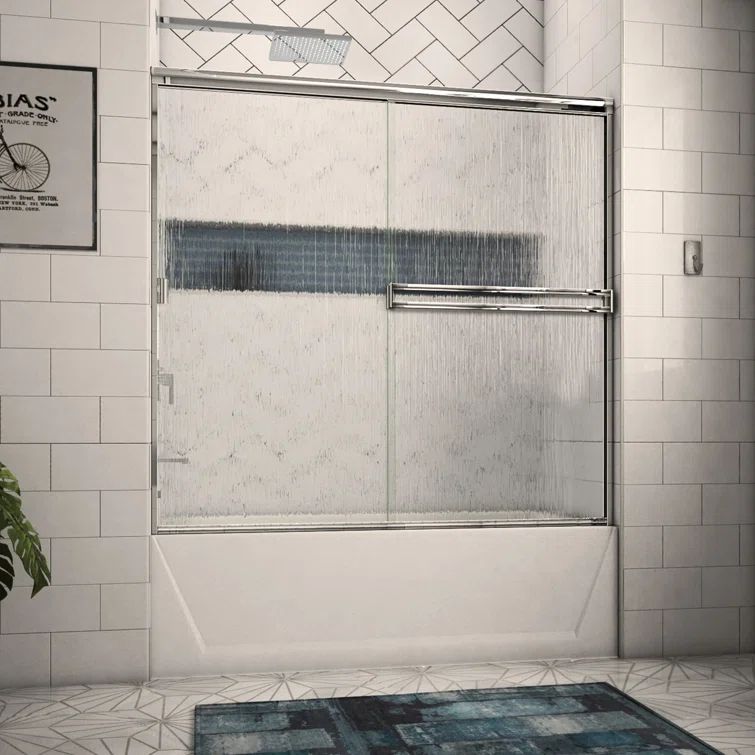 Polished Chrome Rain Glass Semi-Frameless Bypass Tub Door