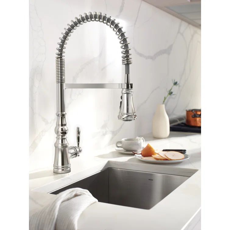 Chrome 22-inch Stainless Steel Pull-Down Kitchen Faucet with Spray