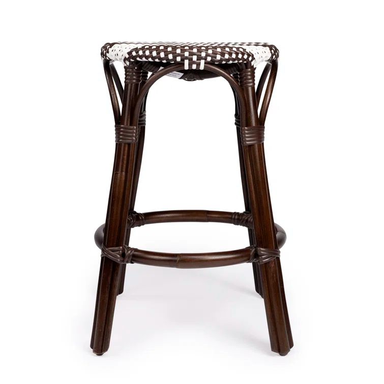 Coastal Bistro Dark Brown Rattan Counter Stool with White Stripes