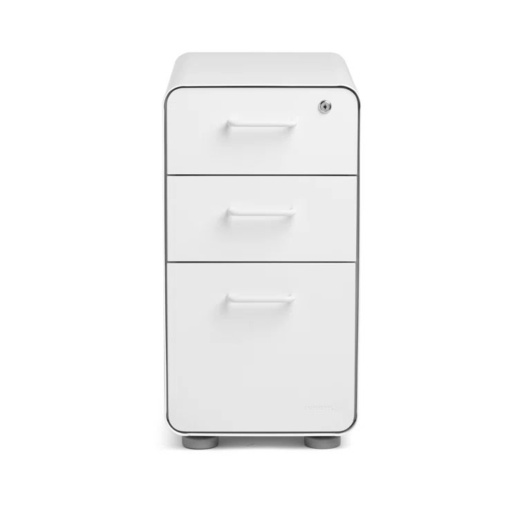 Compact White 3-Drawer Vertical Legal File Cabinet with Lock