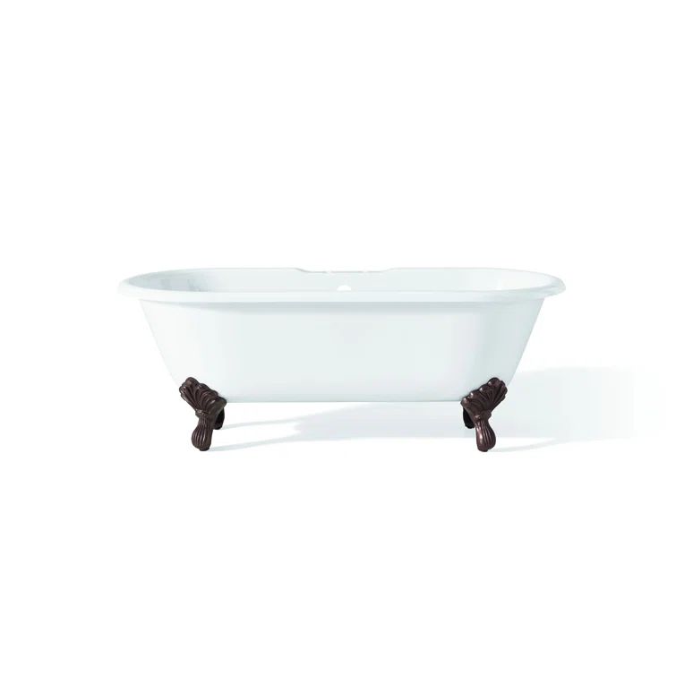 61'' White Cast Iron Freestanding Clawfoot Bathtub with Antique Bronze Feet