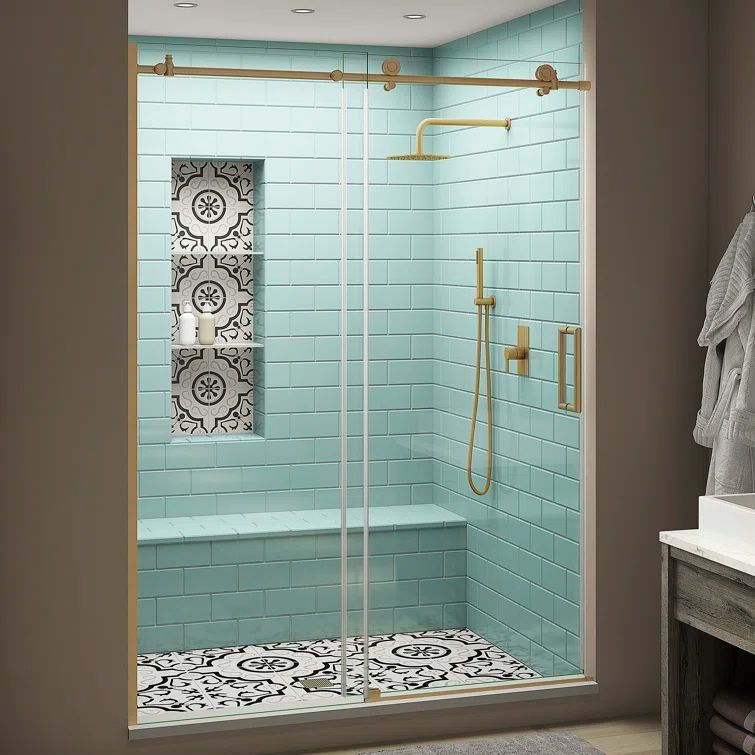 Coraline XL Frameless Sliding Shower Door with Clear Glass and Gold Finish