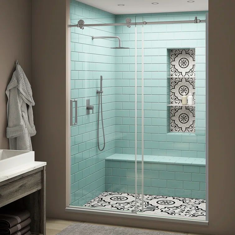 Coraline XL Frameless Sliding Shower Door with Clear Glass and Stainless Steel