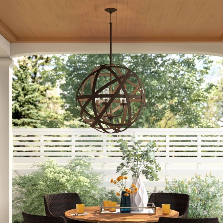 Carson Vintage Iron 5-Light Outdoor Globe Pendant with Clear Seedy Glass