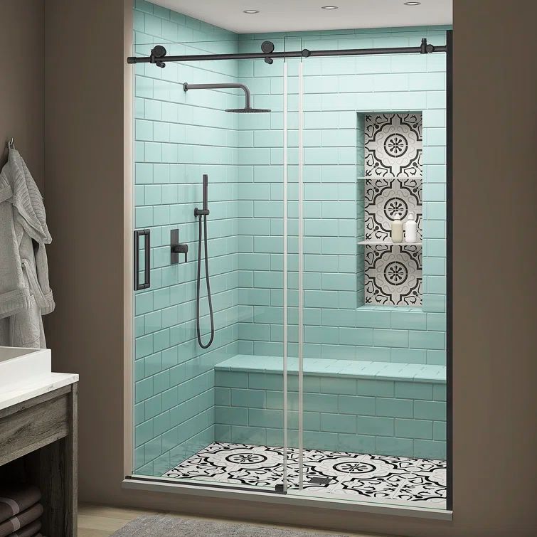 Coraline XL 80" High Black Frameless Sliding Shower Door