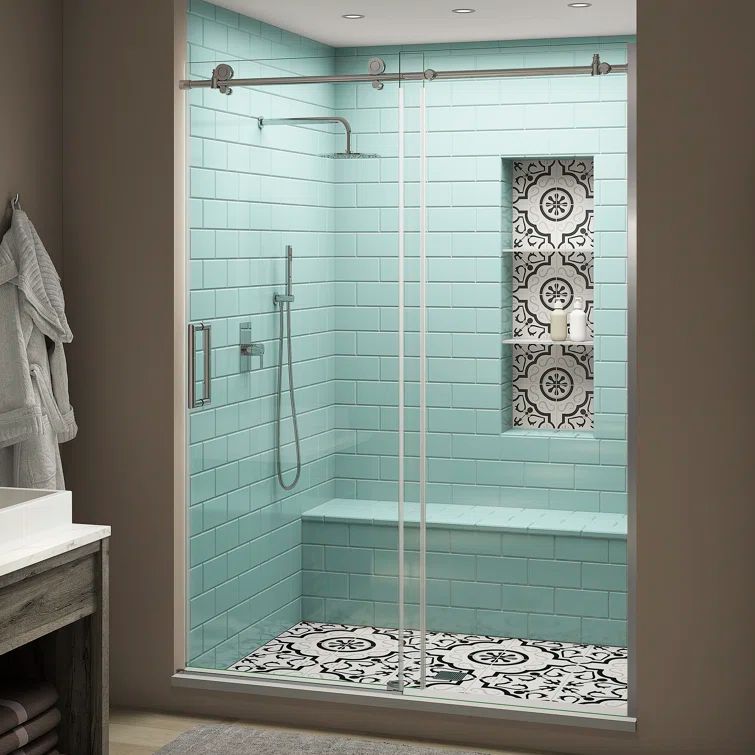 Coraline XL Frameless Sliding Shower Door with Clear Glass and Chrome Finish