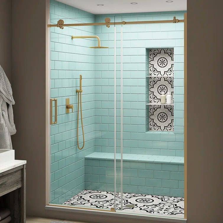 Coraline XL 56" Brushed Gold Frameless Sliding Shower Door