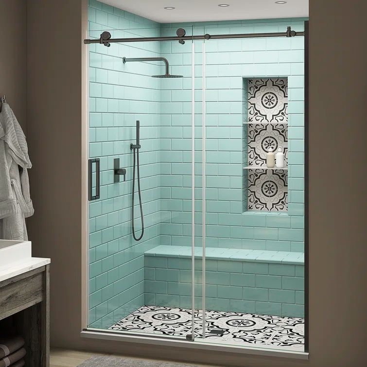 Coraline XL 56" x 80" Frameless Sliding Shower Door in Oil Rubbed Bronze with Clear Glass