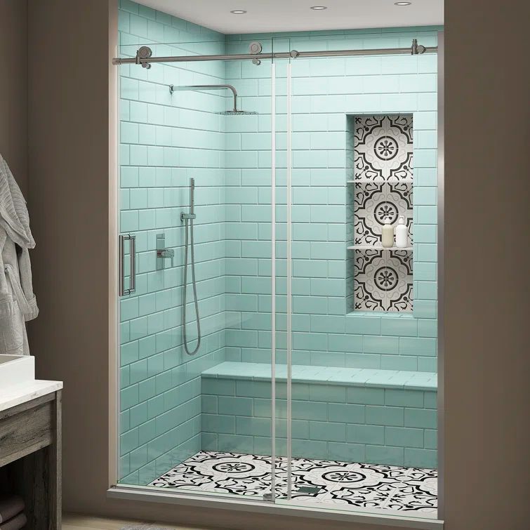 Coraline XL 44-48" Frameless Sliding Shower Door with Clear Glass and Chrome Finish