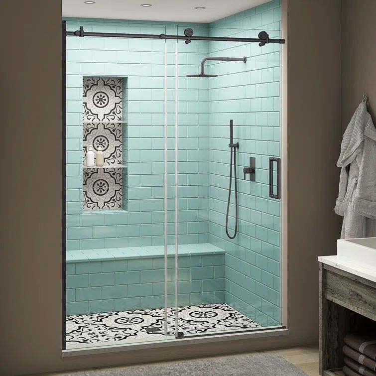 Coraline XL Matte Black Frameless Sliding Shower Door with Clear Glass