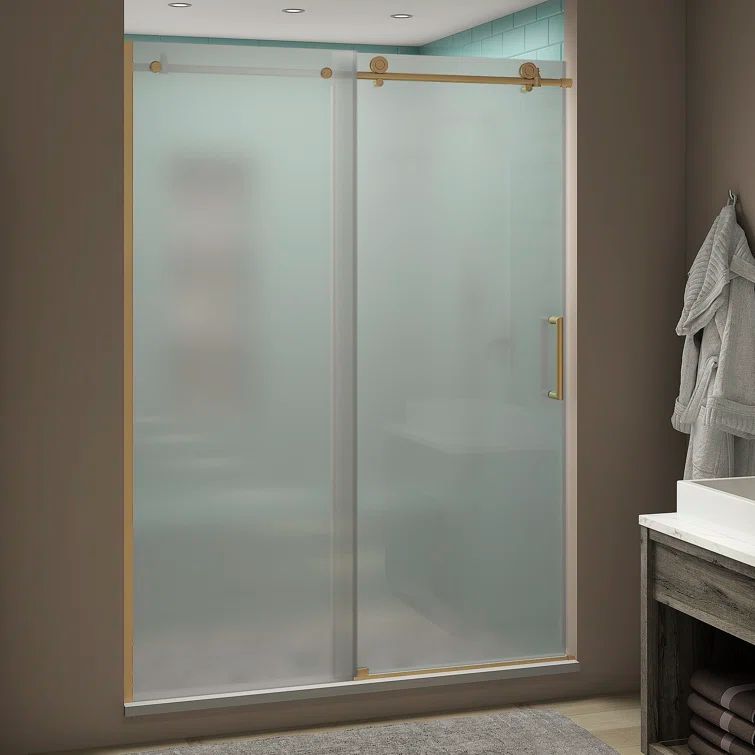 Coraline XL Gold Frameless Sliding Shower Door with Frosted Glass