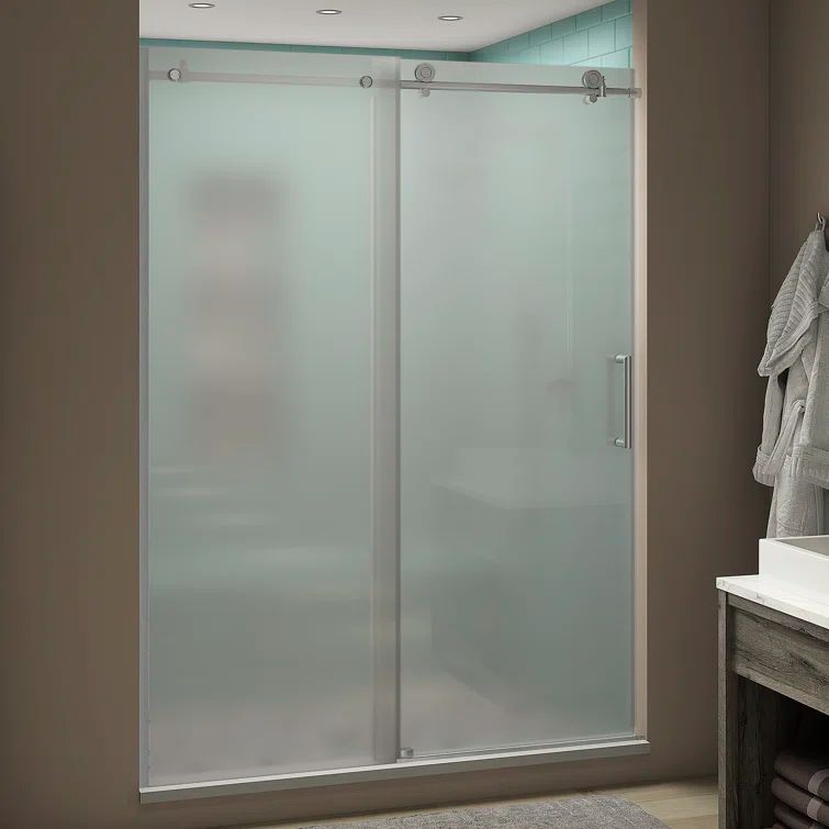 Coraline XL 52" x 80" Frameless Sliding Shower Door in Frosted Glass and Stainless Steel