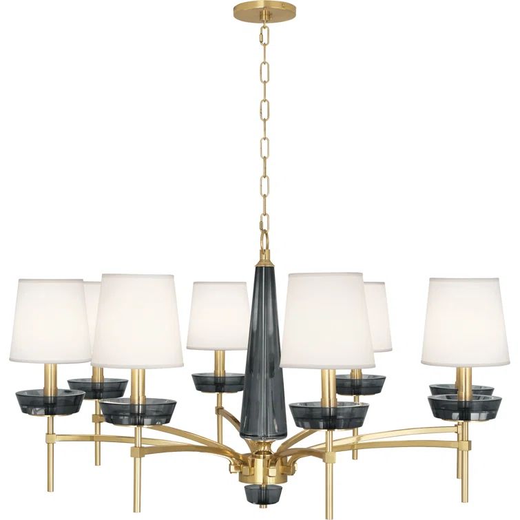 Cristallo Modern Brass 8-Light Classic Chandelier with White Shades
