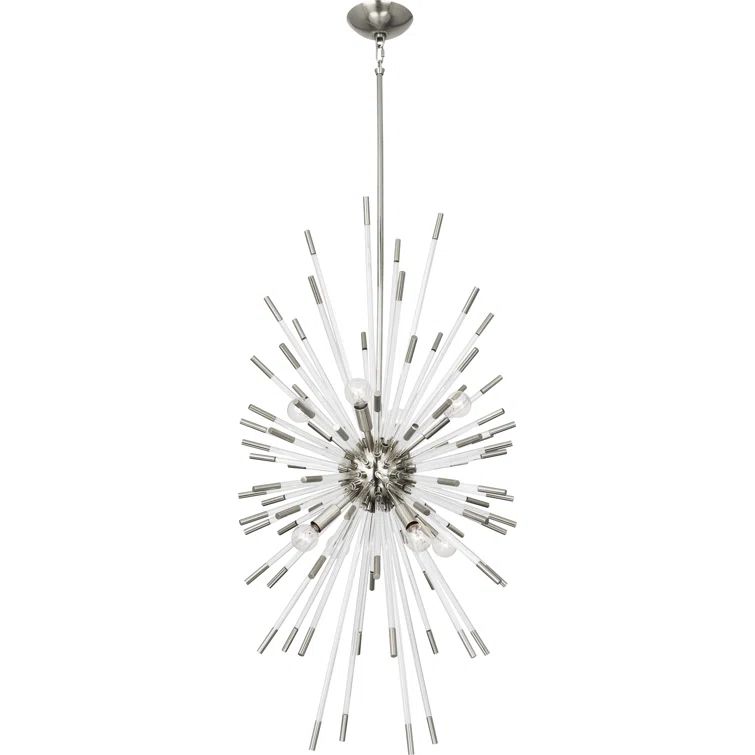 Polished Nickel Sputnik Sphere Chandelier with Lucite Rods