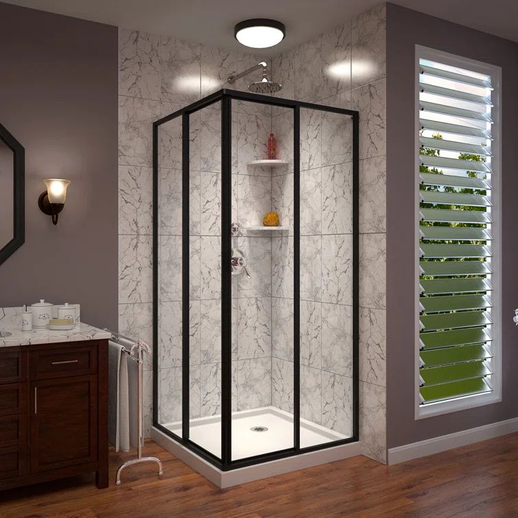 Cornerview 36" Matte Black Framed Sliding Shower Enclosure with Base
