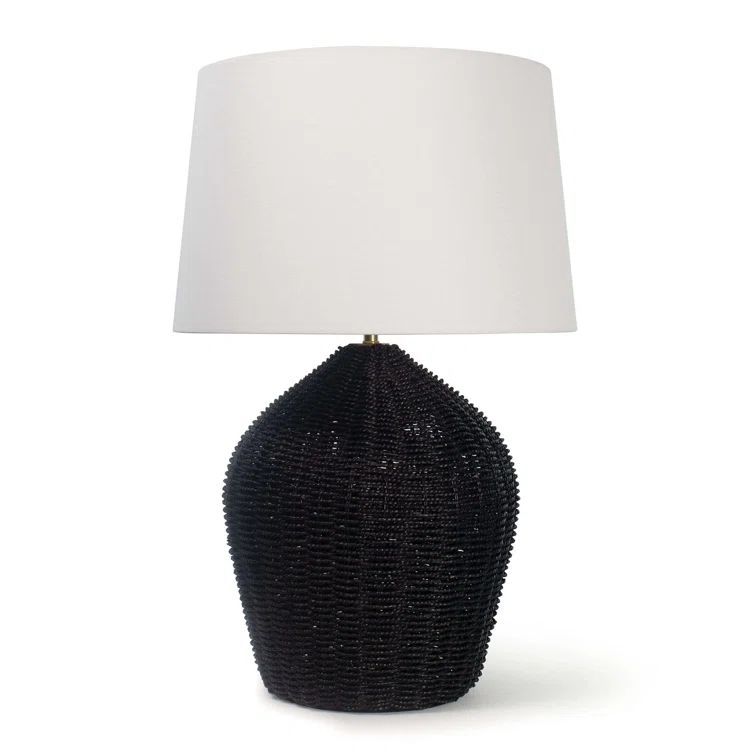 Elegant Georgian Black and Polished Brass Table Lamp with Linen Shade