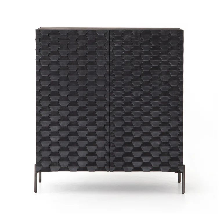 Black Mango Wood Modern Bar Cabinet with Iron Legs
