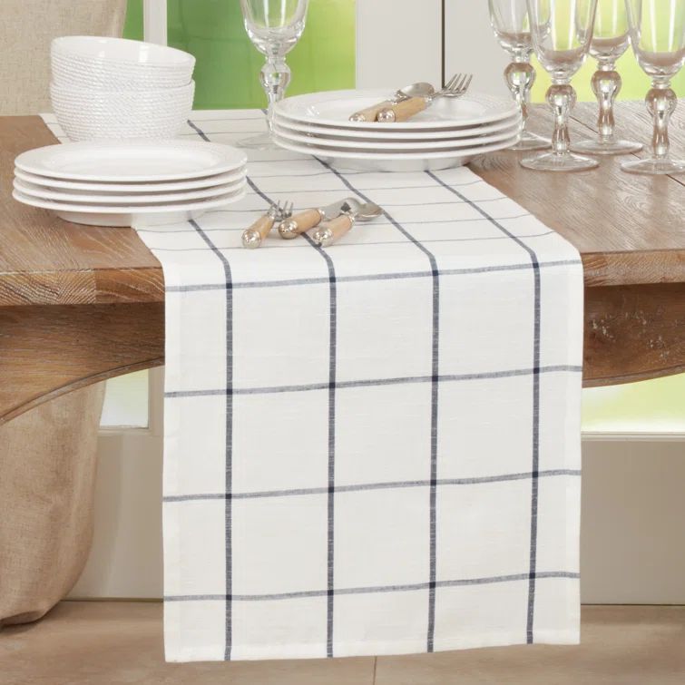 White and Black Plaid Cotton Table Runner
