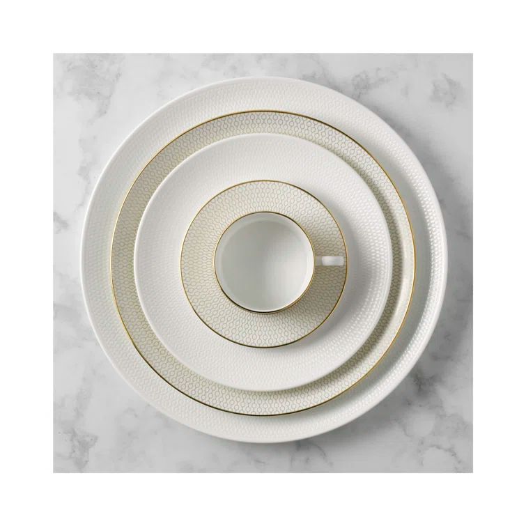 Gio Gold Glossy White Porcelain 5-Piece Dinner Set