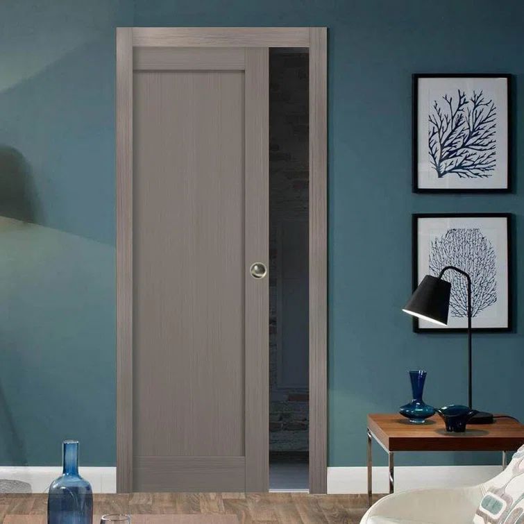 Quadro 4111 Grey Ash Solid Core Pocket Door with Eco-Veneer