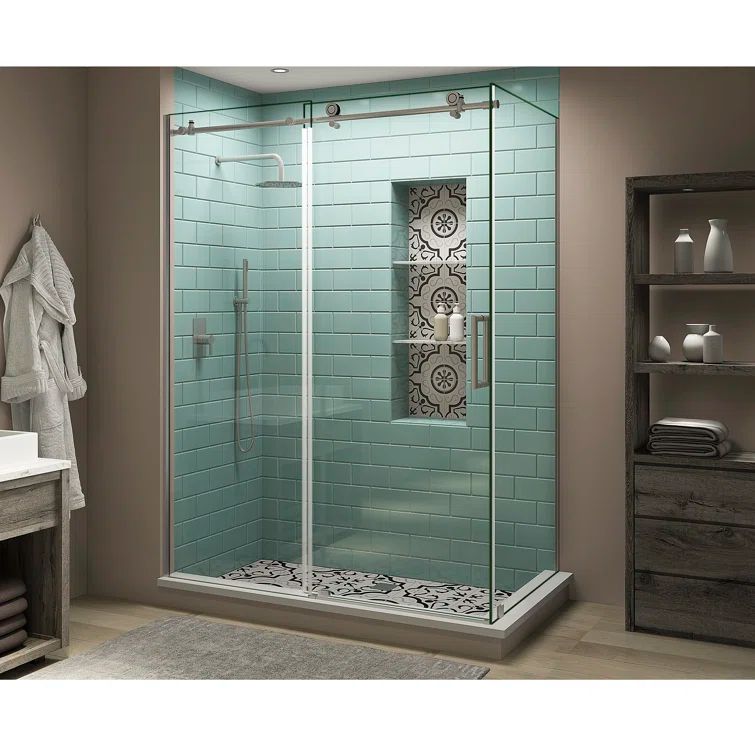 Coraline XL 52" Frameless Stainless Steel Sliding Shower Enclosure