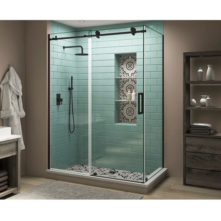 Coraline XL Frameless Matte Black Sliding Shower Enclosure with Clear Glass