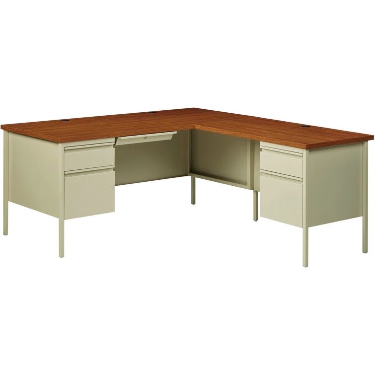 Putty Oak 66" Professional Desk with Filing Cabinet Drawer