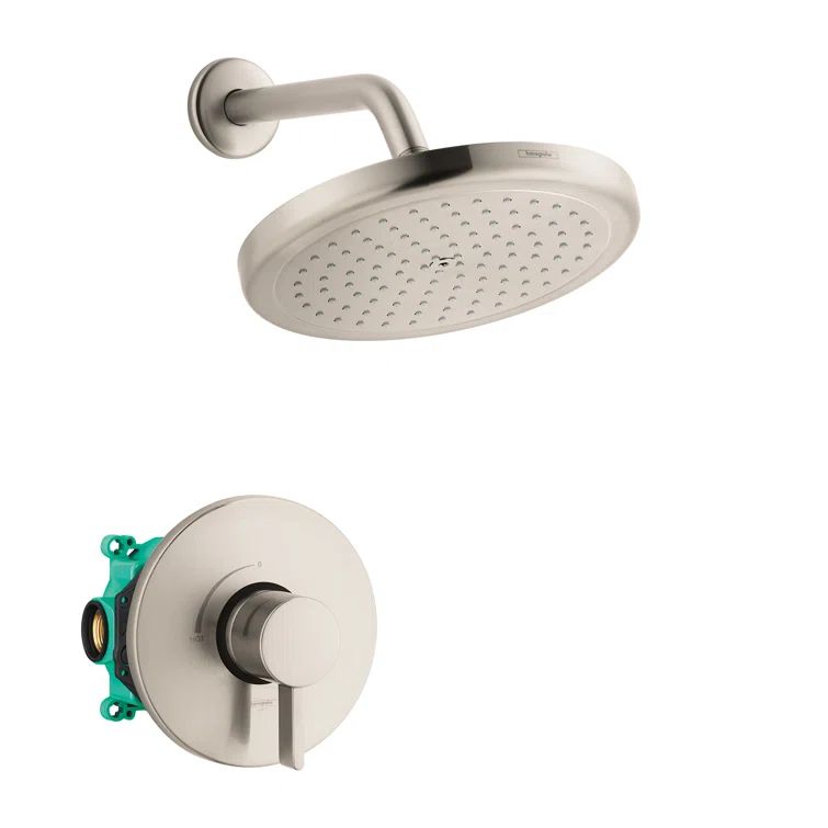 Brushed Nickel Wall Mounted Rain Shower System with Valve