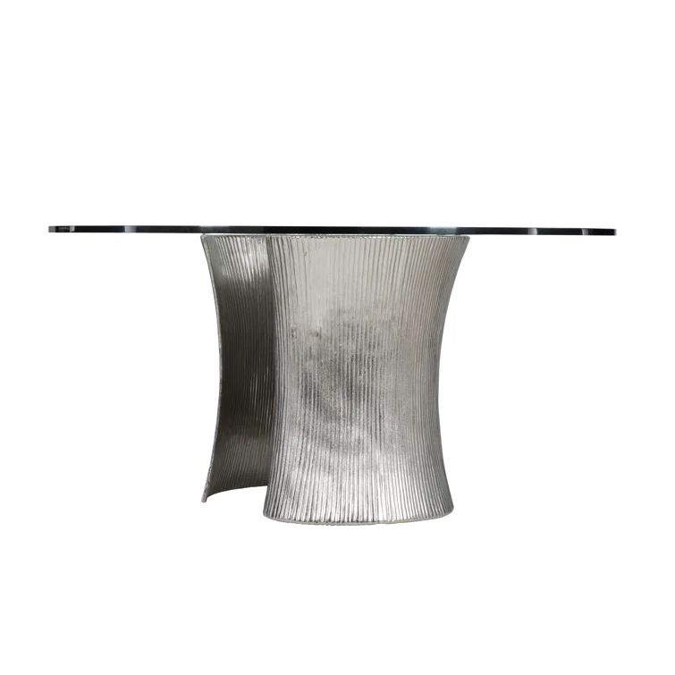 Serpentine 54" Round Glass Top Dining Table with Nickel Base