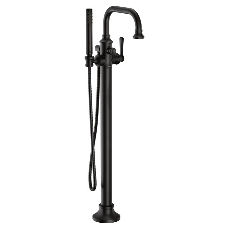Matte Black Metal Floor Mounted Tub Faucet with Handshower