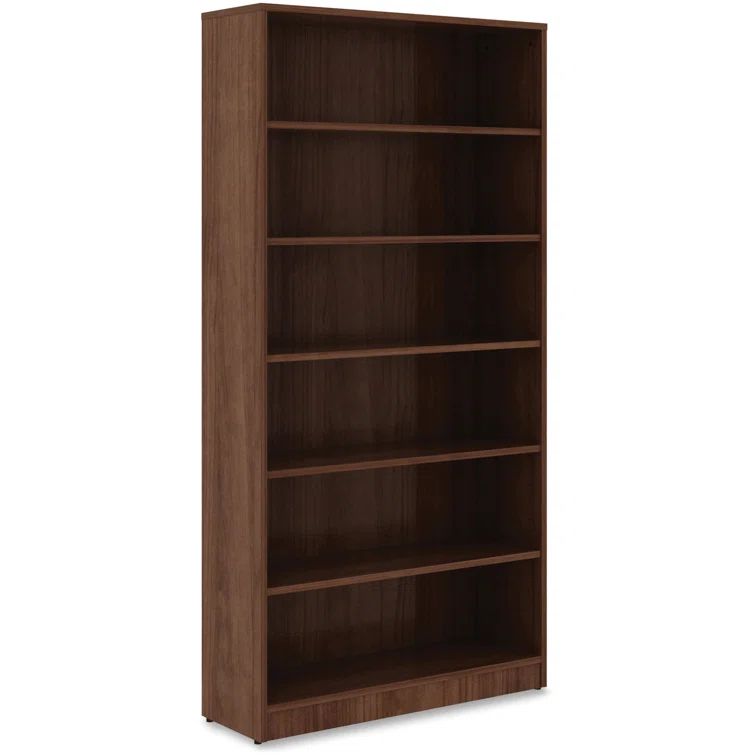 Contemporary Walnut Laminate Adjustable 6-Shelf Bookcase