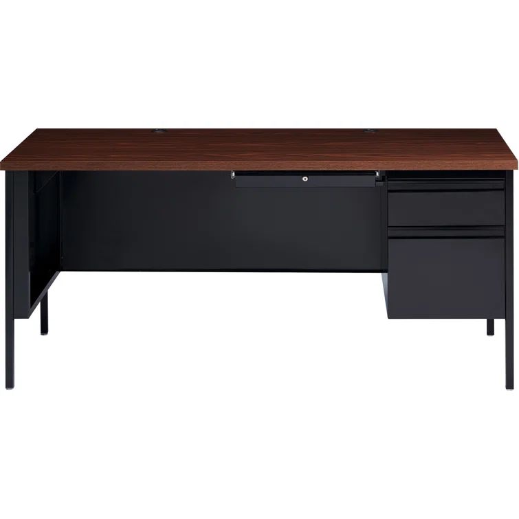 Black Walnut Steel Writing Desk with Drawer and Filing Cabinet