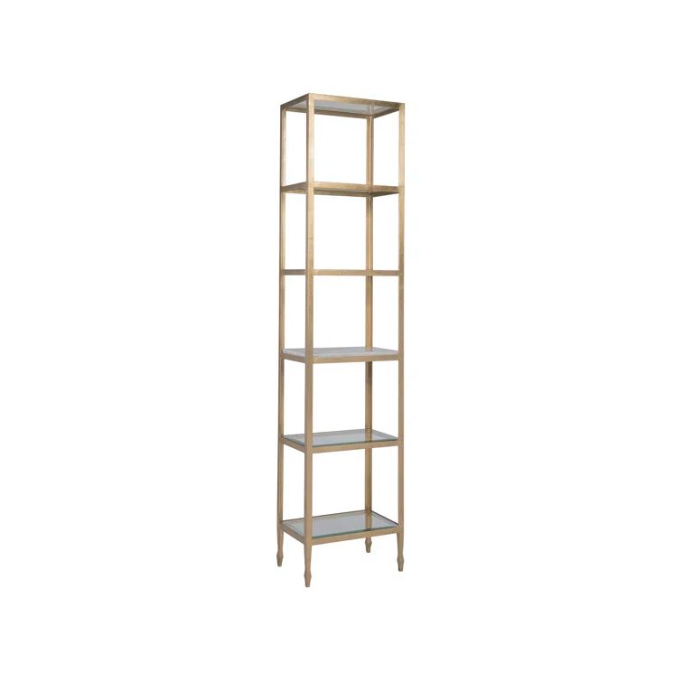 Elegant Antiqued Gold Leaf Slim Etagere with Marble and Glass Shelves