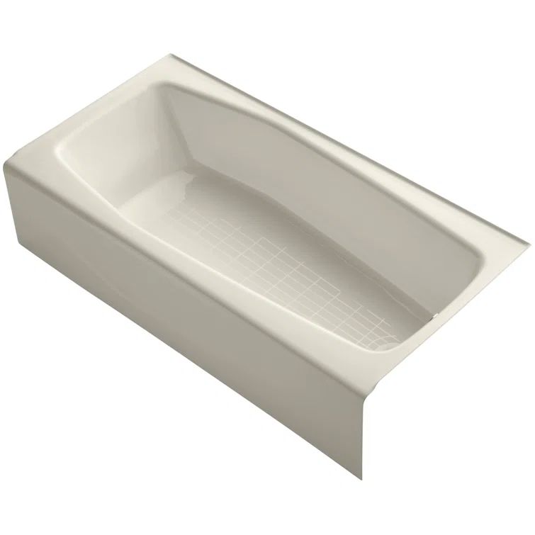 Biscuit Cast Iron Alcove Bathtub with Right Drain