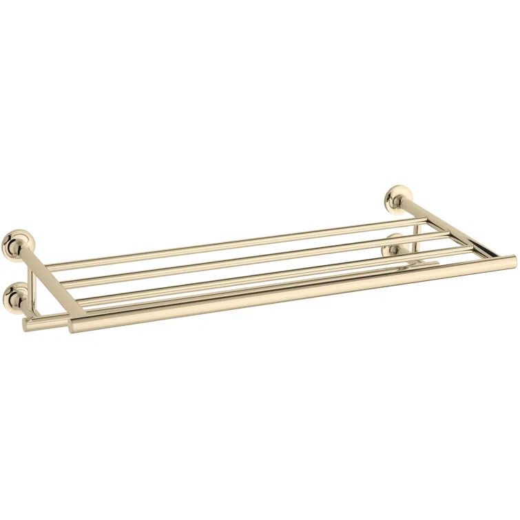 Vibrant French Gold Metal Wall-Mount Bathroom Shelf and Towel Holder