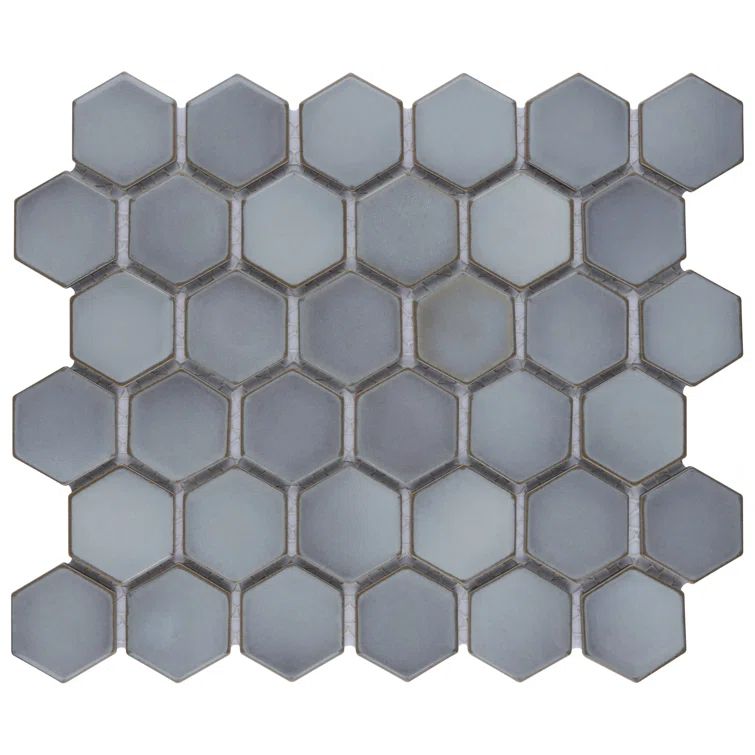 Modern Glossy Hexagon Porcelain Mosaic Tile in Soothing Gray