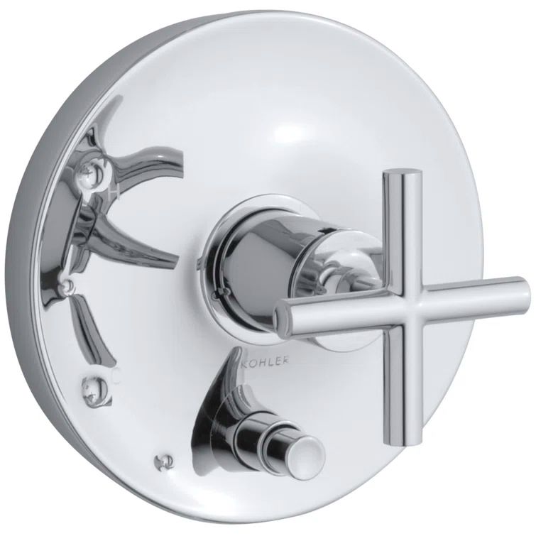 Polished Chrome Cross Handle Shower Valve Trim with Diverter