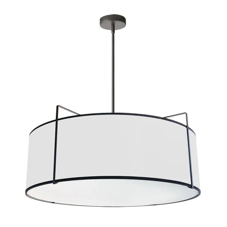 Aged Brass and Black Contemporary Drum Pendant with Crystal Accents