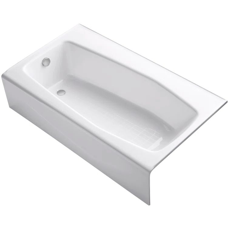 White Cast Iron Alcove Bathtub with Jets and Left-Hand Drain