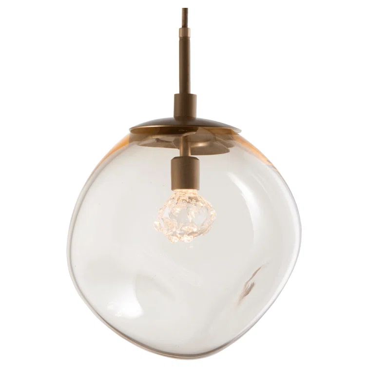 Gilded Brass Aster Amber LED Drum Pendant Light 10"