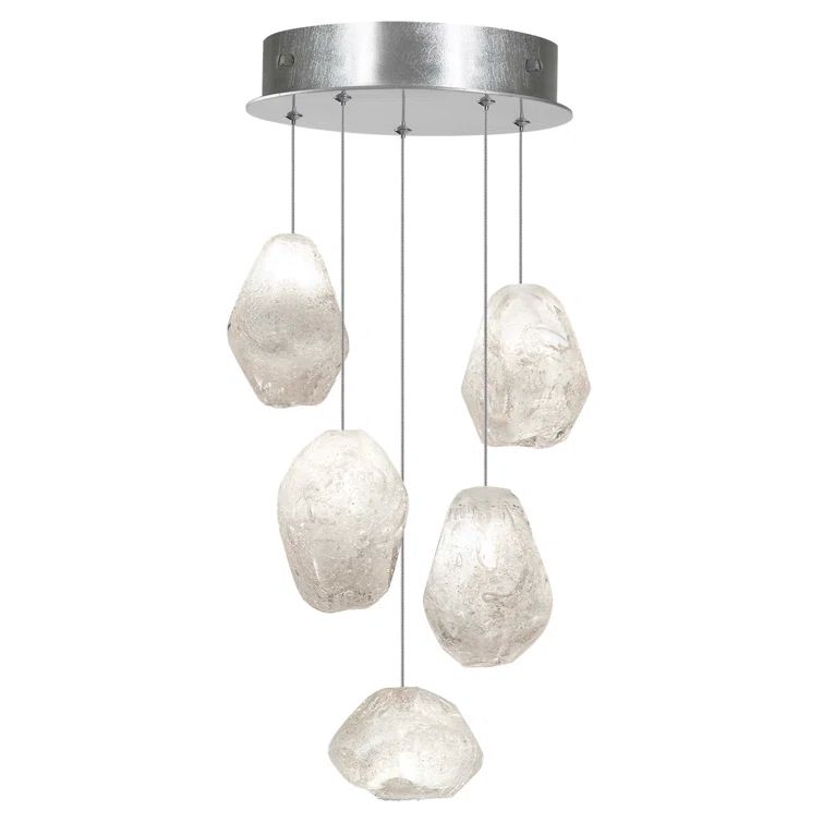 Quartz Glass 5-Light Drop Pendant with Platinized Silver Canopy