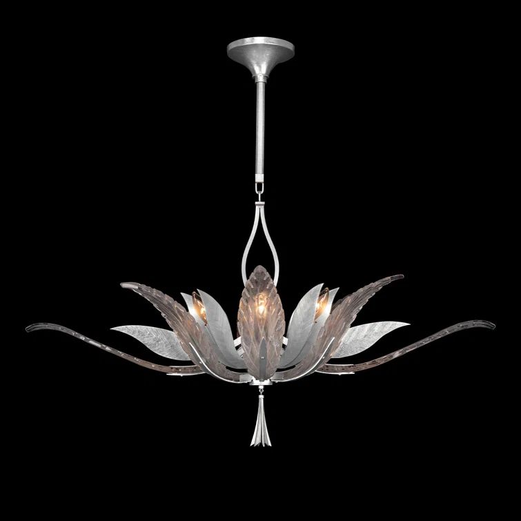 Plume 40" Silver and Crystal Oblong Chandelier