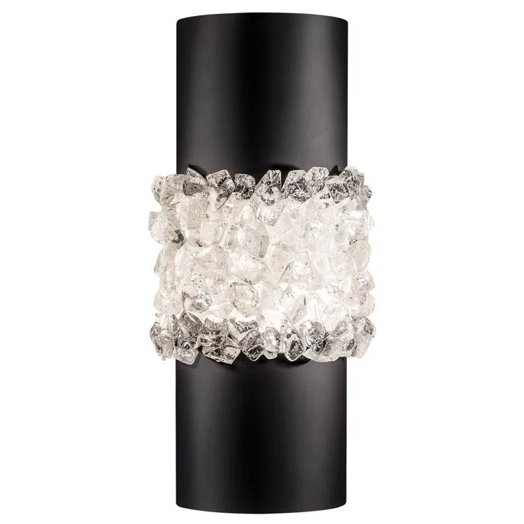 Cirrus Crystal Matte Black Dimmable Wall Sconce with Rough Cut Glass