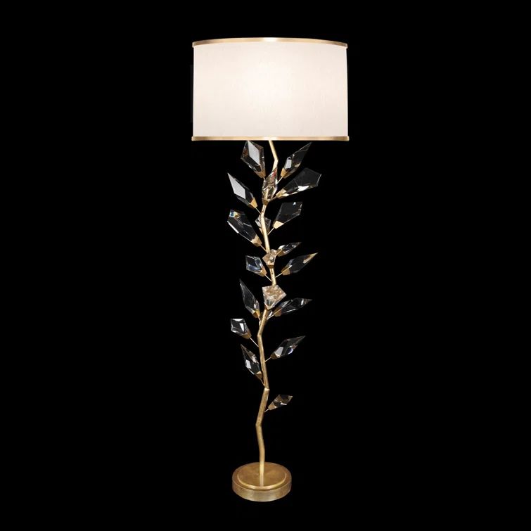 Gold Leaf Crystal Branches Floor Lamp with White Shade