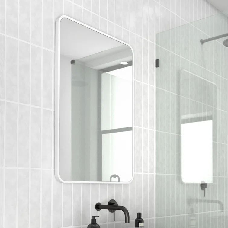 White Stainless Steel Rectangular Wall-Mounted Vanity Mirror