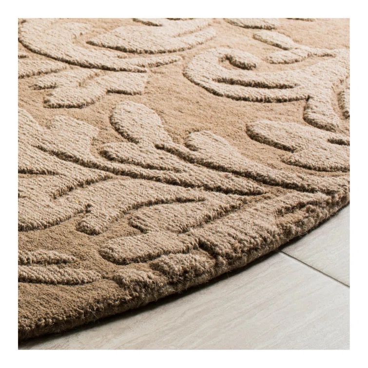 Hand-Tufted Light Brown Wool and Cotton Square Rug