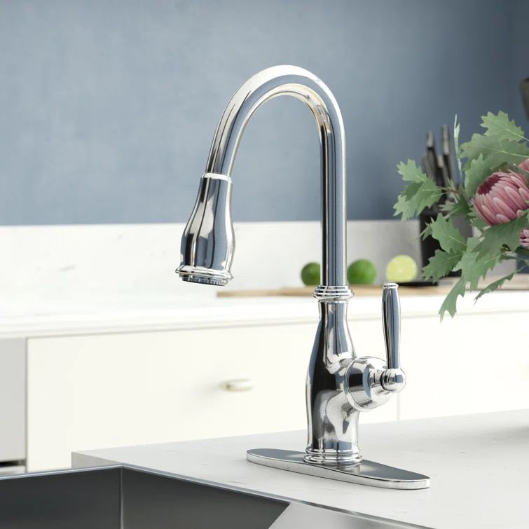 Chrome Traditional Pull-Down Kitchen Faucet with Spray