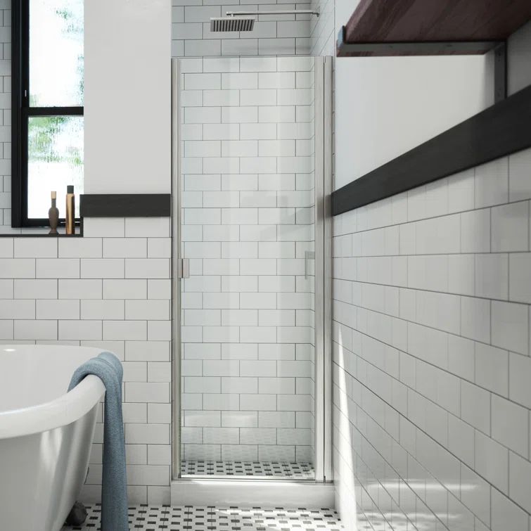 Brushed Nickel 32" x 64" Semi-Frameless Clear Glass Shower Door
